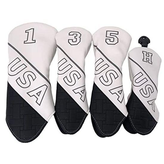 

Head cover Golf cover Driver cover Wood cover Utility UT cover set 1 3 5 H USA 4-piece (white)