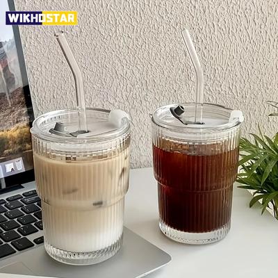 1/2 vnt stikliniai kavos puodeliai su dangteliais ir šiaudiniai geriamojo vandens puodeliai stikliniai puodeliai su dangteliu