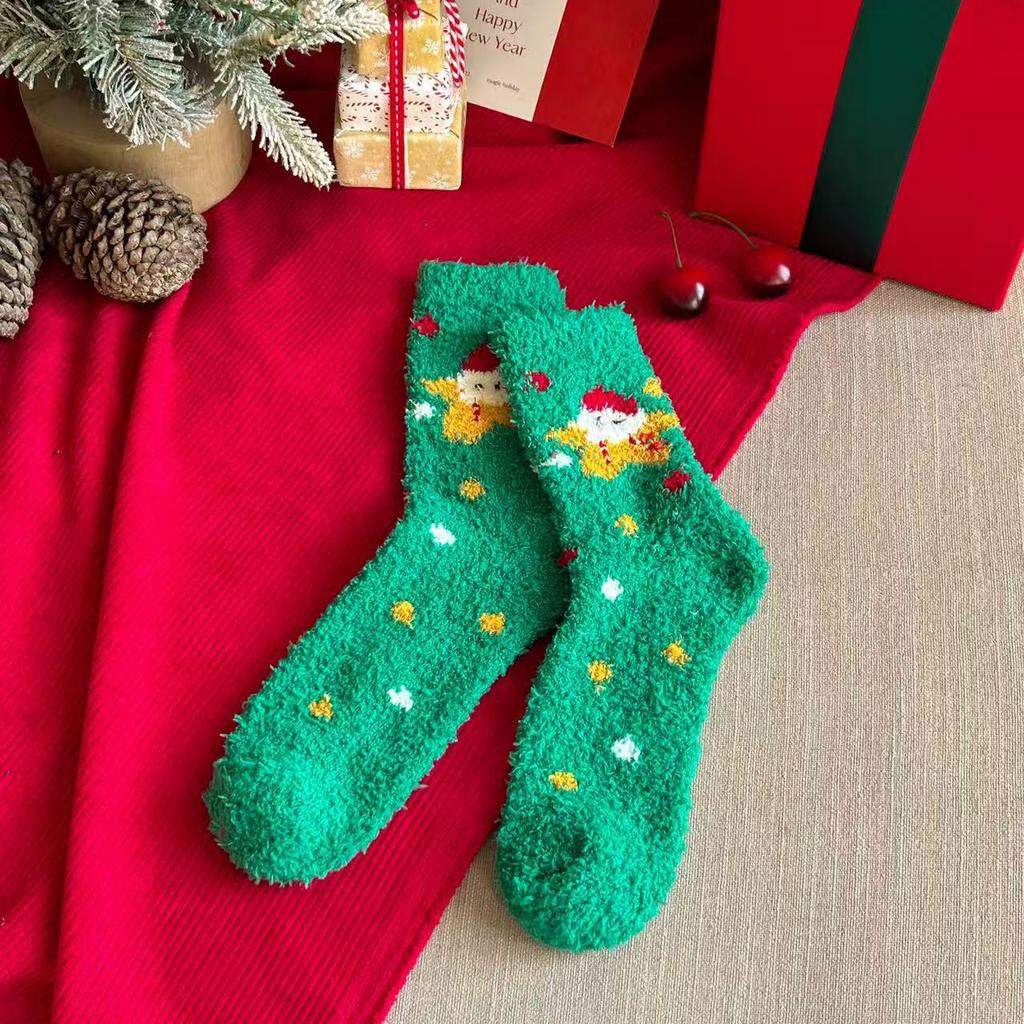 Damen Flauschige Cartoon Plüsch Weihnachtsstrümpfe - Warmer Korallenfleece, Nicht fusselnd, Gemütliche Schlaf-Boden-Socken
