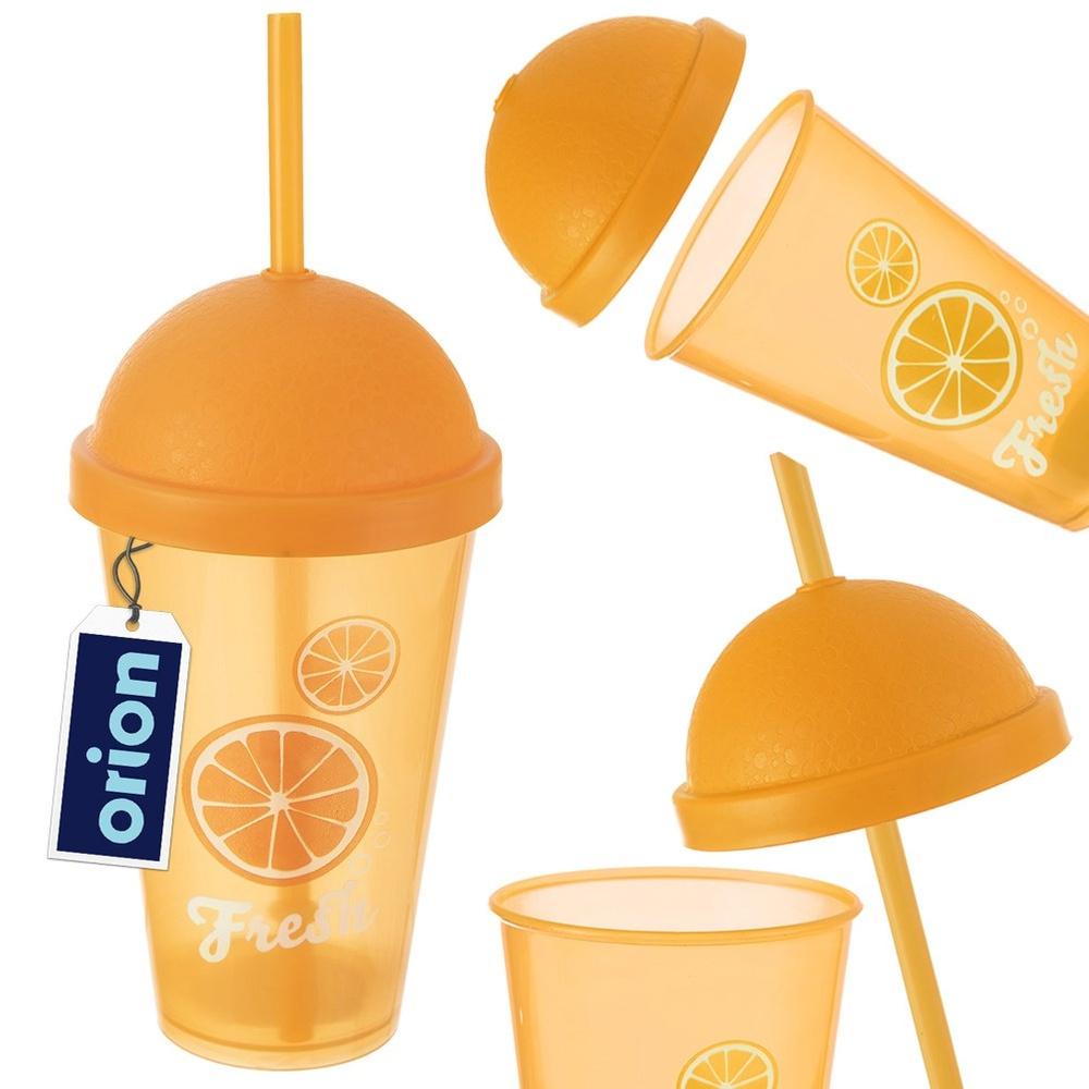 Orange Plastic Tumbler with Lid and Straw 450ml