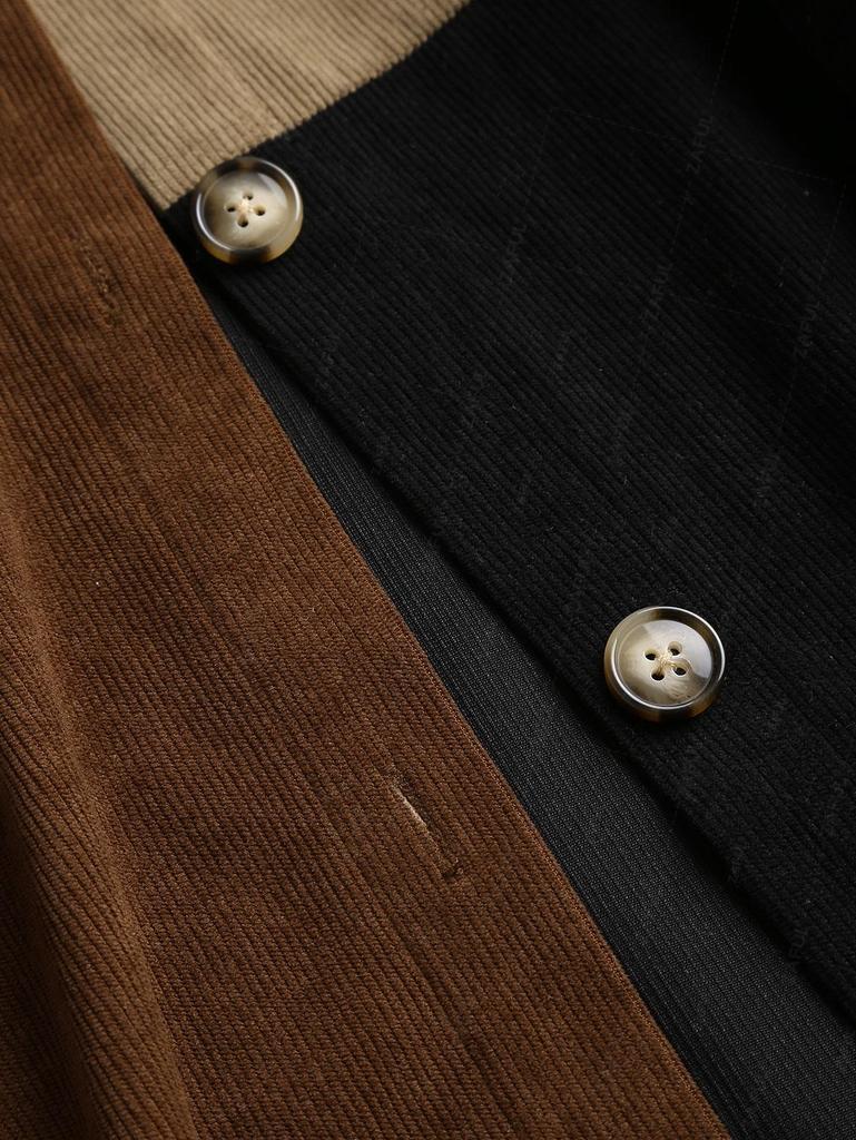 ZAFUL Women's Daily Single Breasted Long Sleeve Colorblock Front Pocket Corduroy Shirt Jacket Shacket