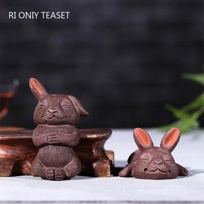 Chinês Argila Roxa Chá Animal De Estimação Feito À Mão Coelho Modelo Estátua Ornamentos Escultura Chá Estatueta Desktop Artesanato Chá Conjunto Decoração Presente