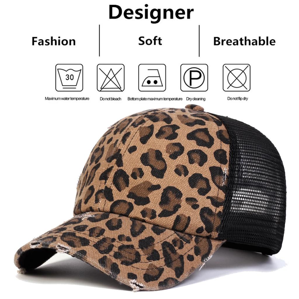 Cappelli a Rete da Baseball Unisex con Ricamo a Foro Stampa Leopardo Primavera Autunno Outdoor Regolabili Cappelli Casual Cappello Parasole Cappello Sportivo