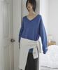 Mosyupamosyu Loose Fit Angora V-Neck Knit [Blue]