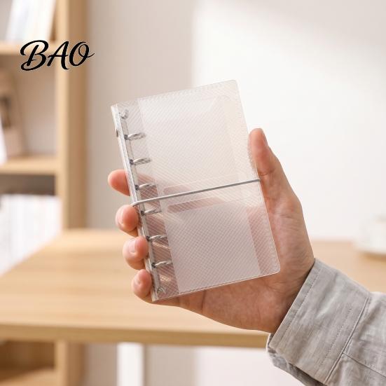 Refillable Planner Binder A6 A7 M5 Trifold Binder, 5/6-Rings Transparent Loose Leaf 6-Rings Folder, Budget Notebook Cover for School, Office, Meeting