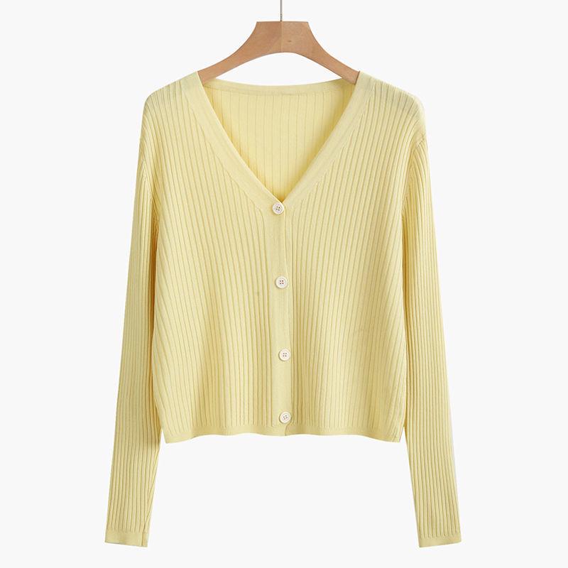 2024 Women's V-Neck Slimming Knit Cardigan: Spring/Summer Short Style for Skirts