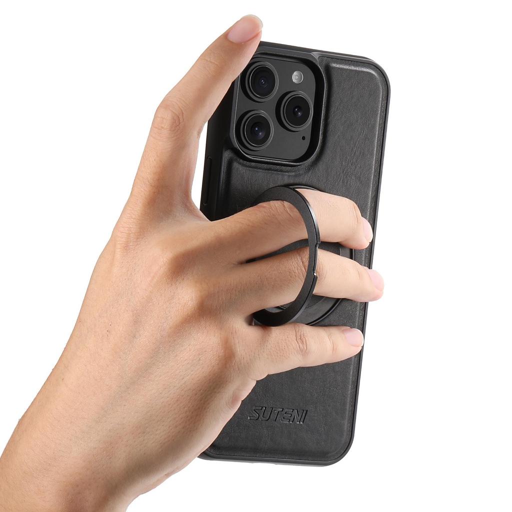 IPhone17/Samsung S25 Lederhülle mit magnetischem 360° drehbarem Ständer und kabelloser Ladekompatibilität