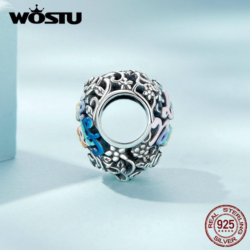 WOSTU Authentique Argent Sterling 925 coloré émail froid Cœur & Motif Tête Charms Perles conviennent pour Bracelet & Jonc pour Femmes Bijoux Fins