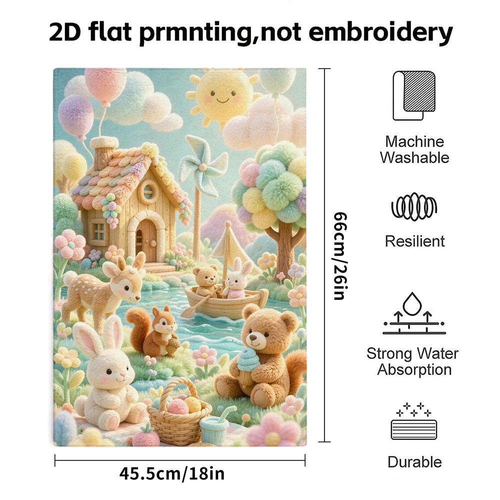 Fairy Woodland Animals Print Bath Towel, Soft Absorbent Quick Dry Towel, Deer Bear Rabbit Squirrel Kids Shower Towel