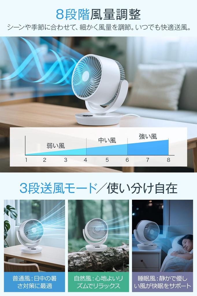 Quiet Circulator Fan Energy Saving Negative Ion Air Oscillating Adjustable DC Desktop Suitable for Rooms Up To 28 Tatami Powerful Airflow 3 Wind Modes