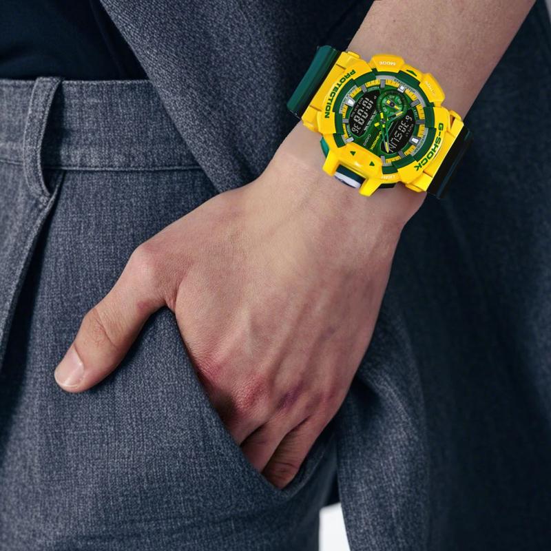 Casio Řada LCD/Ukazatel s duálním displejem Výrazné barevné provedení Sportovní Voděodolné Brazilská barva Intuitivní ovládání Otočná korunka Velký GA-400CS-9APR
