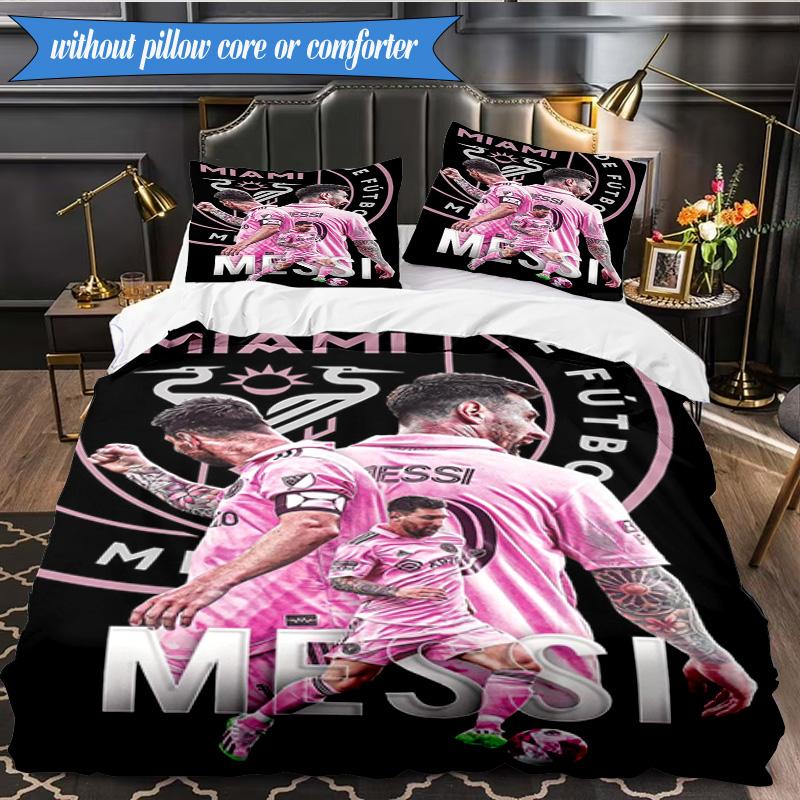 Messi's Pink 3pcs Bedding,Including 1pc Duvet Cover And 2pcs Pillowcases Perfect for Christmas,Ideal for Bedroom, Dormitory