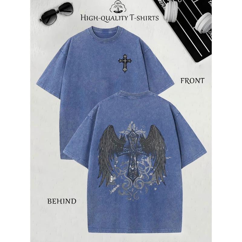 

Men s Heavy Washed Vintage T-Shirt - Oversized Streetwear Tee with Prints, Loose Fit Round Neck Short Sleeve, Casual for Year-Round (Machine Washable) 5XL синій