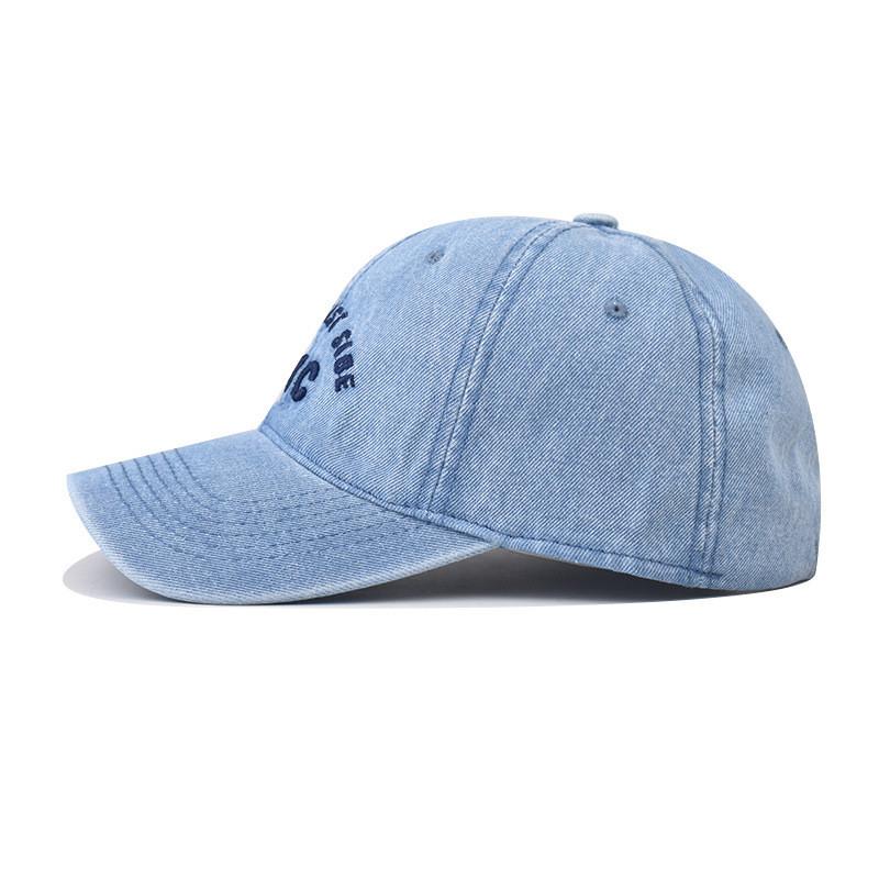 Embroidered Letter Nyc Denim Cap With Curved Brim And Windproof For Use Outdoor