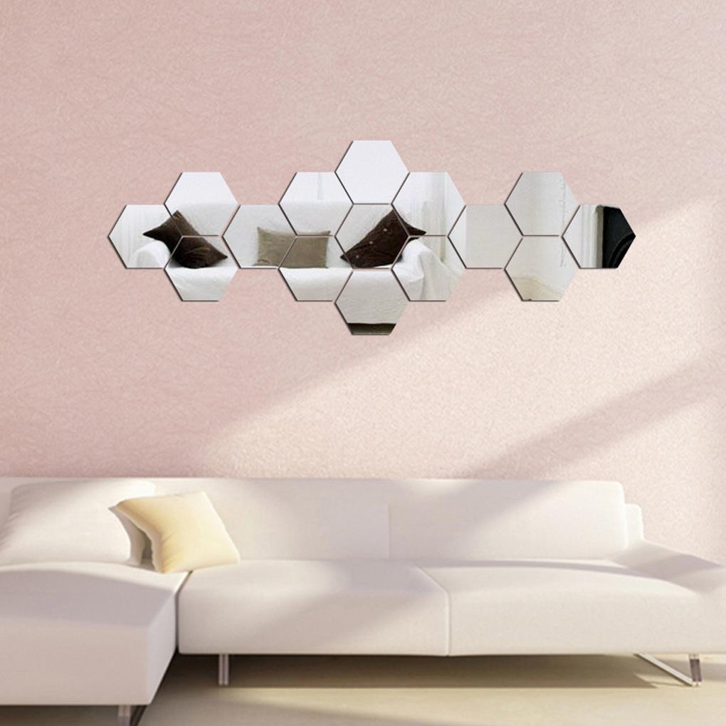15 Pieces Mirror Wall Stickers Acrylic Hexagonal Adornments Rooms Decors Mirrors Decorations Walls Ornaments for Scenes Decors