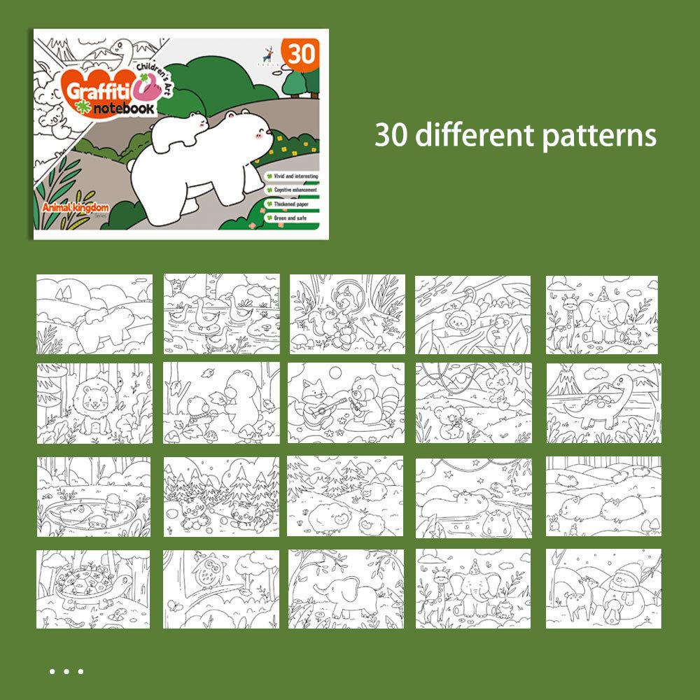 30 Sheets Cartoon Convenient Graffiti Book Watercolor Coloring Book, Suitable for Markers, Watercolor Pens, and Colored Pencils