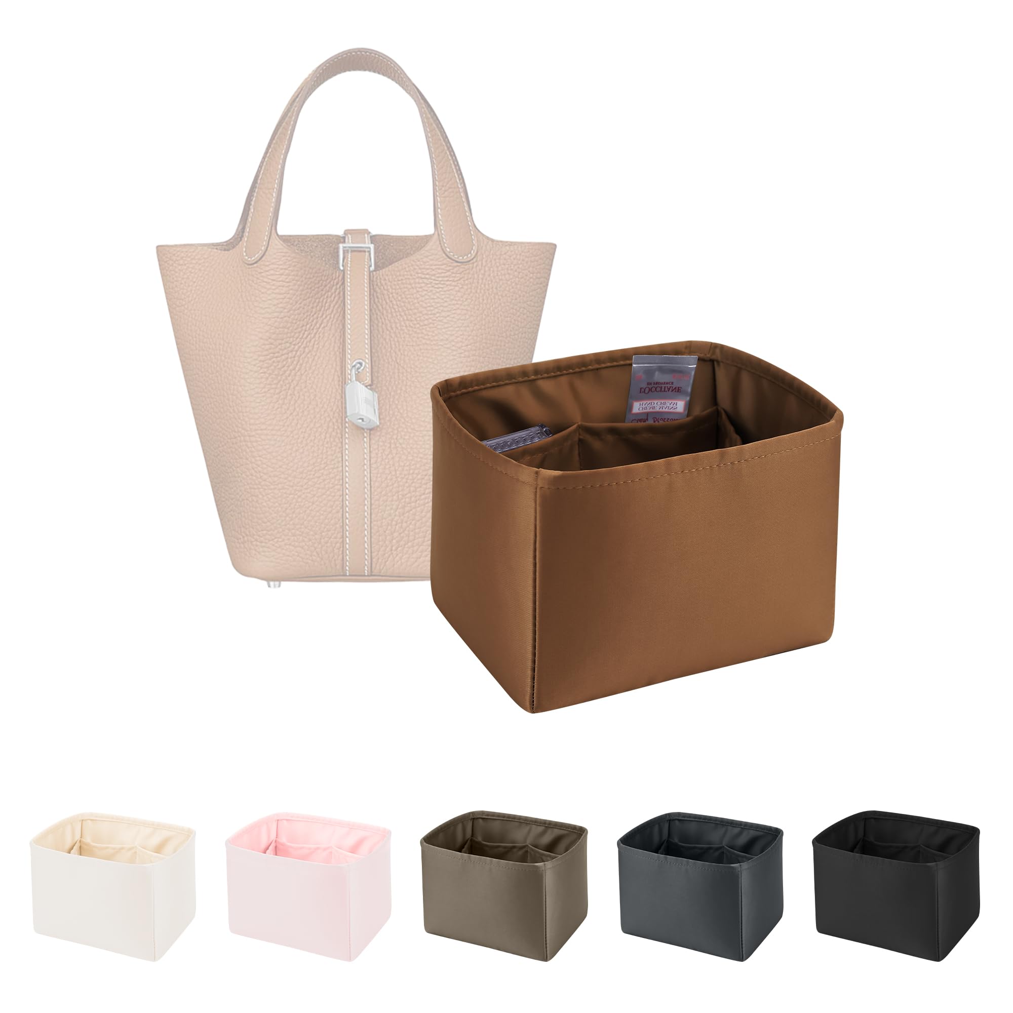 

KINGS IN BAG Сумка-в-сумке, Роскошная легкая сумка-в-сумке, Защитное хранение, Внутренняя часть из сатина, Подходит для Picotin PM/MM (Золото, для Picotin PM)