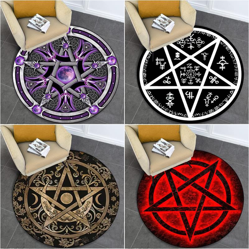 Pentagram Compass Circular Rug - Office Decorative Carpet For Living Room Bedroom Door Mat Floor Rug Computer Chair Area Rug