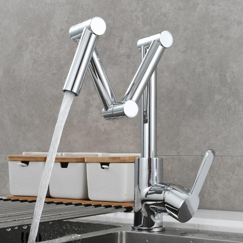 Brass Nickel Folding Kitchen Sink Faucet Retractable Rotary Hot And Cold Mixed Water Faucet Deck Mounted Wash Basin Sink Tap