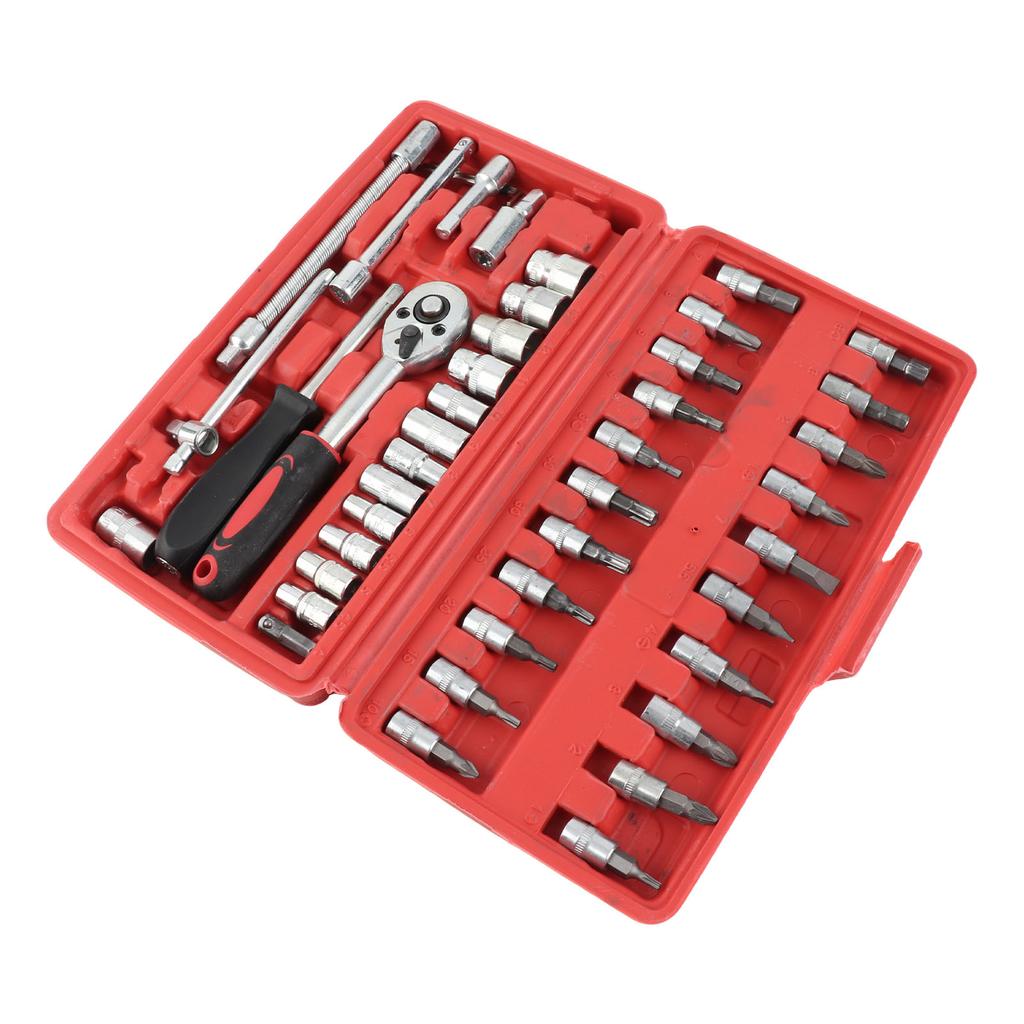 46PCS Vehicle Repair Ratchet Screwdriver Tool Complete Polished Surface for Motorcycle Bicycles