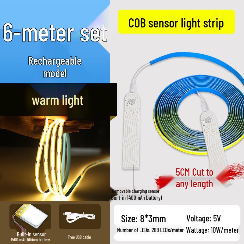 USB Rechargeable Motion Sensor LED Strip Light: Ultra-thin, Self-Adhesive, Wireless Night Lighting