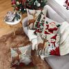 Christmas Embroidered Pillow Covers Set of 4 Santa Deer Snowman Cushion Cases Winter Holiday Sofa Decor (No Insert)