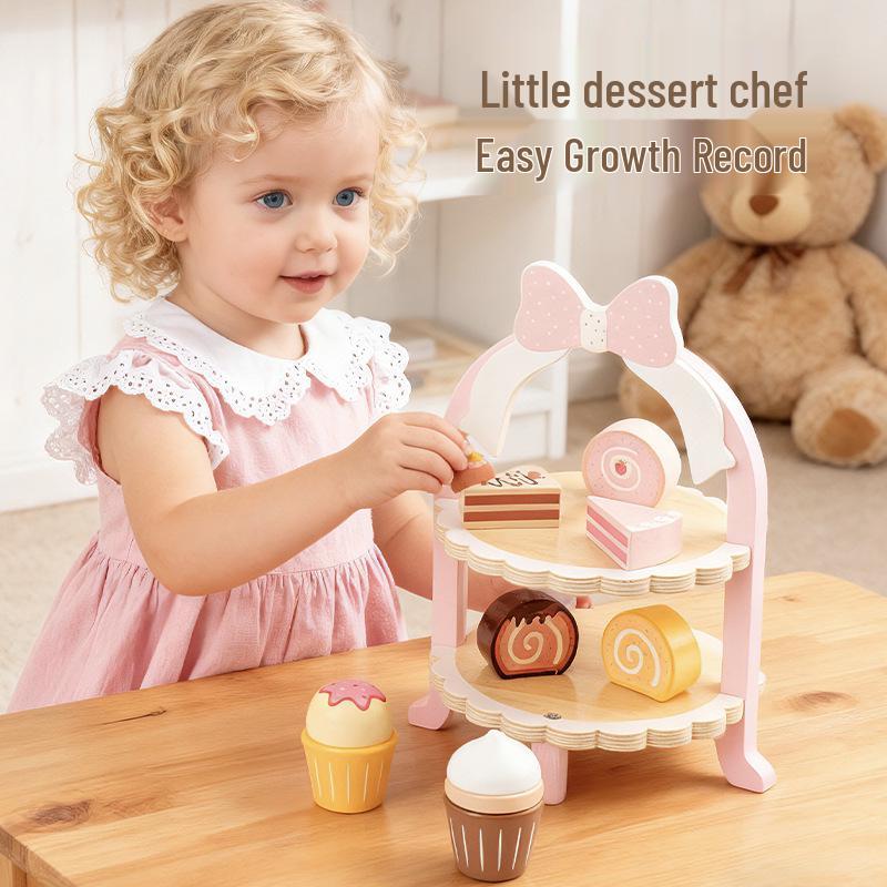 Pink Dessert Stand Role-Playing Toy for Children - Afternoon Tea Cake & Ice Cream Simulation Gift