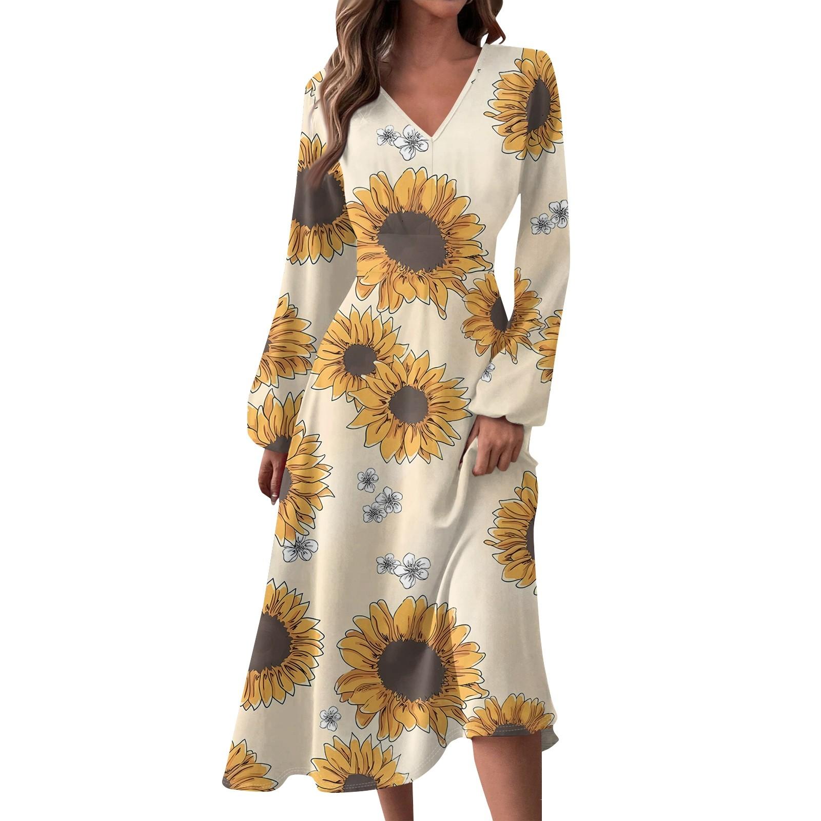 

Женское осенне-зимнее повседневное модное длинное платье с v-образным вырезом и длинным рукавом с принтом L хаки