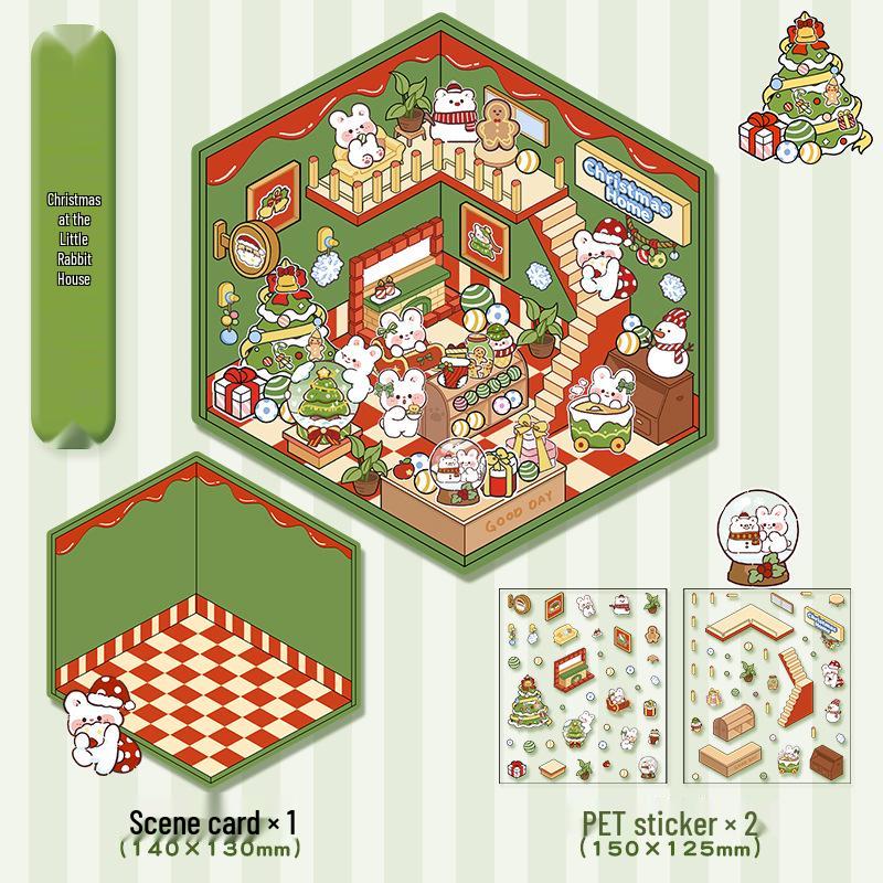 Cute 3D Cartoon Cottage Landscaping Stickers for Collage Journals