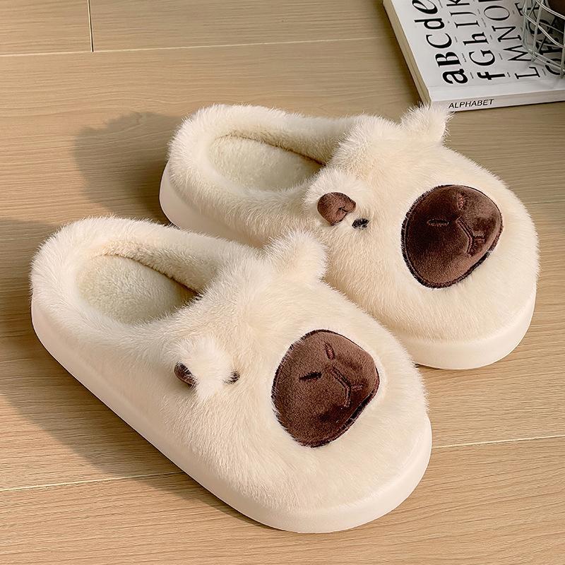 New Cartoon Kapibara Warm and Wear-resistant EVA Large White Bottom Cotton Slippers Soft Home