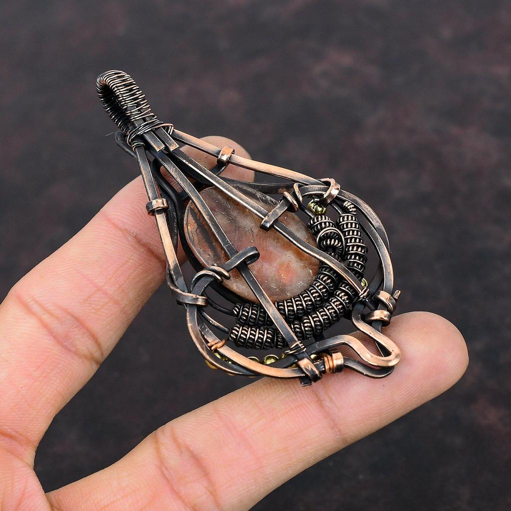 Sunstone Pendant Copper Wire Wrapped Gemstone Pendant Sunstone Jewelry Dainty Pendant Handmade Pendant Copper Wire Wrap Jewelry Gift For Him