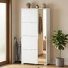 Shoe Rack with Mirror, 4 Flap Drawers, White