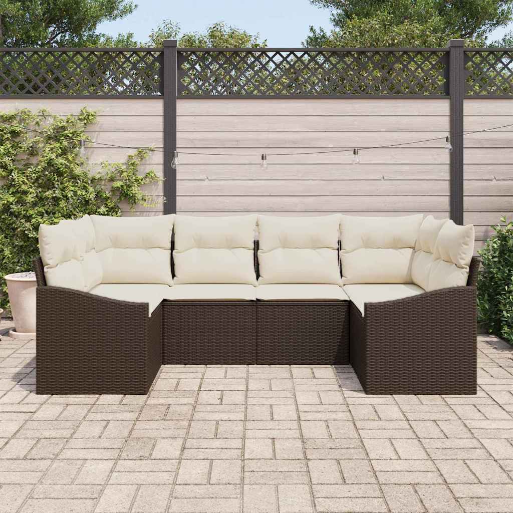 6 Piece Brown Poly Rattan Sofa Set with Cushions