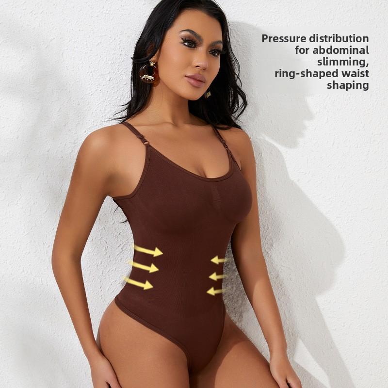 Nahtloser Body Figurbetonender Body mit tiefem Rückenausschnitt, formende Shapewear, sexy Tanga, Knopfleiste vorne, einfarbiger Einteiler