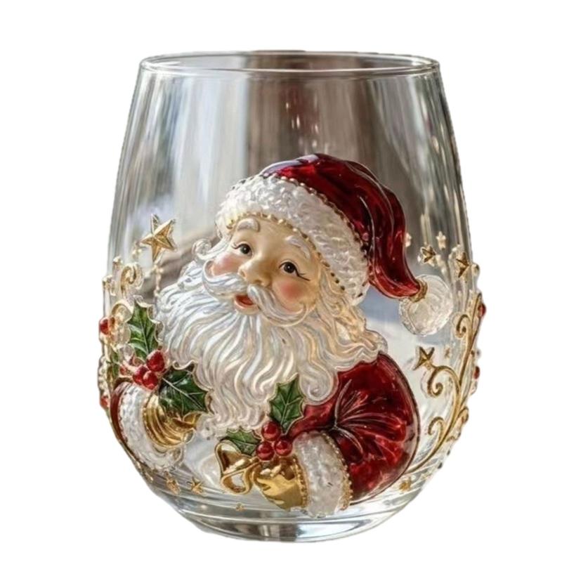 Holiday Beverage Cup, Clear Stemless Christmas Glass with Gold Detail for Table Service and Seasonal Hosting Use