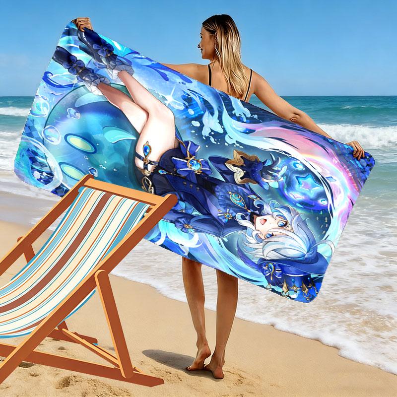 Genshin Print Beach Towel, Large Soft Quick Dry Towel for Beach Camping Swimming
