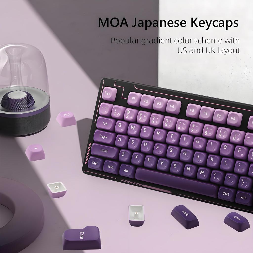 134Keys Japanese Keycaps Gradient Purple PBT Keycaps MOA Profile 5 Side Dye Sublimation DIY Keyboard Key Cap for Cherry Gateron MX Switches Mechanical