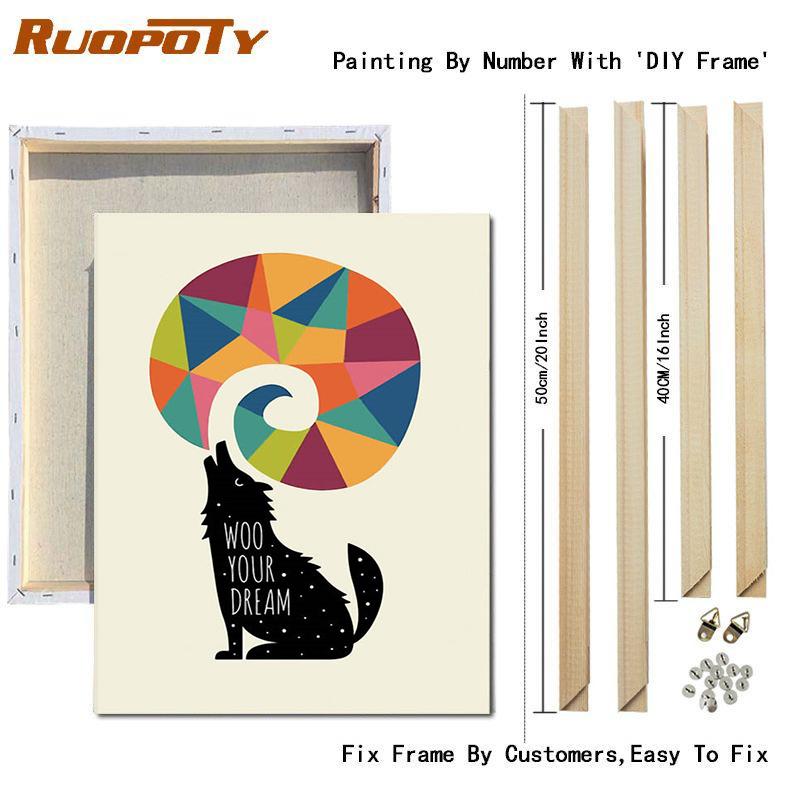 RUOPOTY Painting By Numbers Cartoon Animals Unique Gift Home Decoration Wall Art Coloring By Number Children's Room Decor