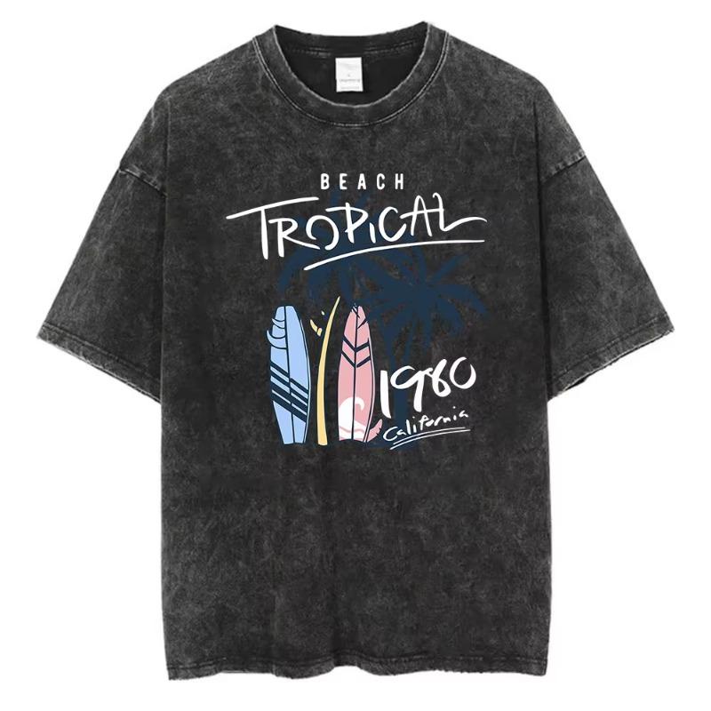 Cotton Washed T-Shirts All-Math Loose O-Neck Tees Butterfly Half Color Half Black and White Print Tops Summer Clothes