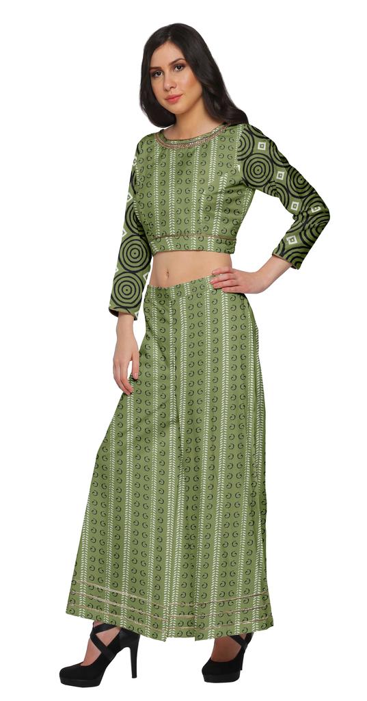 Moomaya Women Crop Top and Palazzo Pant Set Two Piece Printed Ethnic Wear