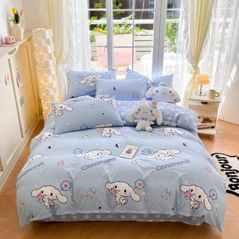 Hello Kitty All-Cotton Cute Cartoon Girl Fitted Sheet & Duvet Set - 4-Pc Dorm Style