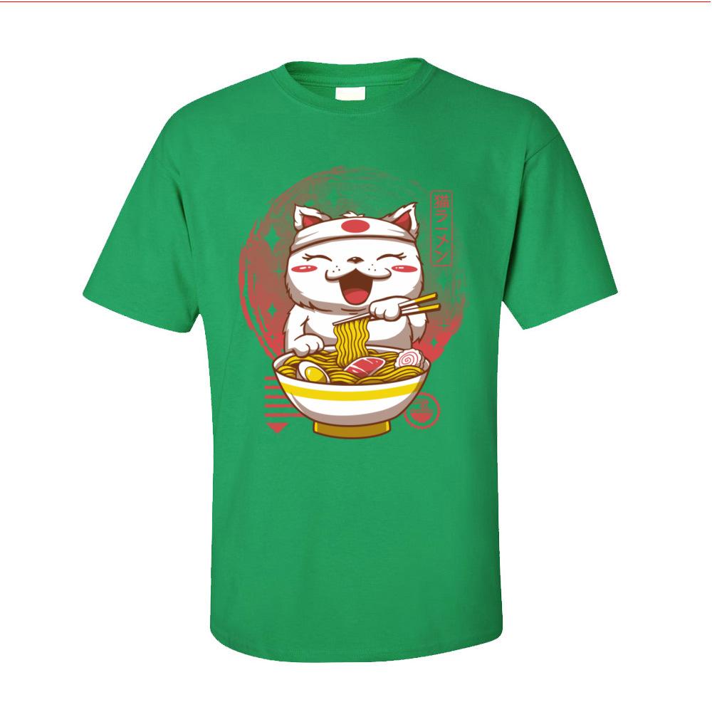 Neko Ramen Tops  Tees Adult Kawaii Cartoon Tshirt Men Graphic Cat Noodle Lover 100 Cotton Short Sleeve T Shirt