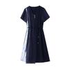 2025 Women's V-Neck Ink Print Color Block Dress with Pendant Belt