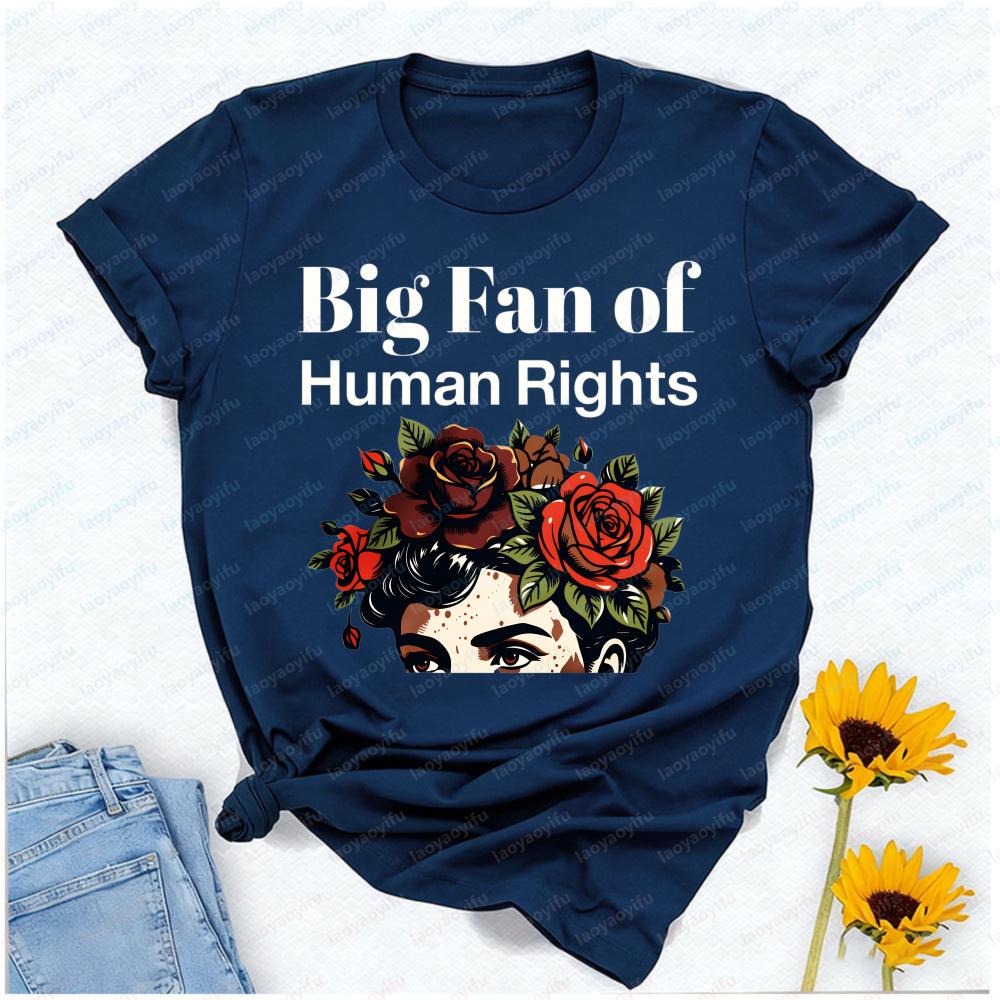 Big Fan Of Human Rights Floral Portrait T-Shirt Unisex Navy Blue Graphic Tee Equality Advocates & Social Justice Supporters S разноцветный