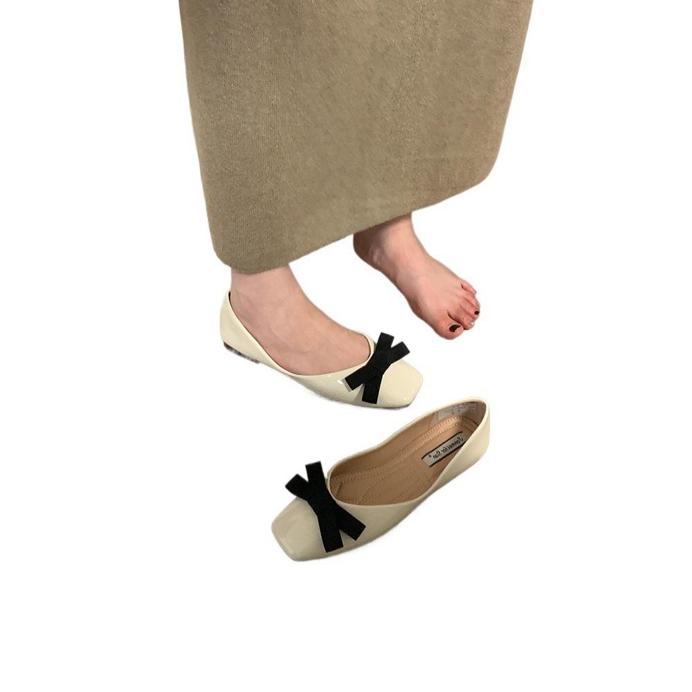 2025 new fairy style with skirt flat-soled single shoes women's autumn gentle bow one-pedal ladyshoes