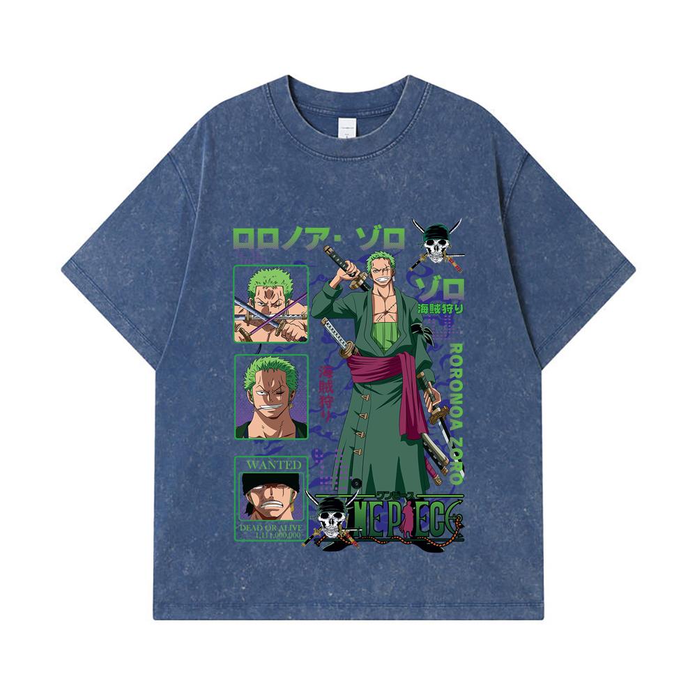 

275 GSM Washed T-shirts 100% Cotton One Piece V24 Zoro Print Unisex Heavy Cotton T Shirt 2XL королівський синій колір