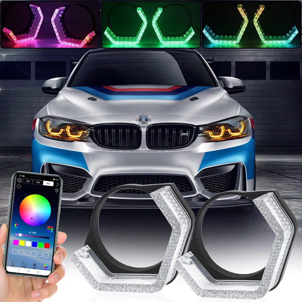 2,5-дюймовые 5D Кристальные WRGB LED Ангельские Глаза Гало-Кольца Прямоугольные Накладки Дневных Ходовых Огней С Поворотником Управление Через Приложение Для Автомобильной Фары