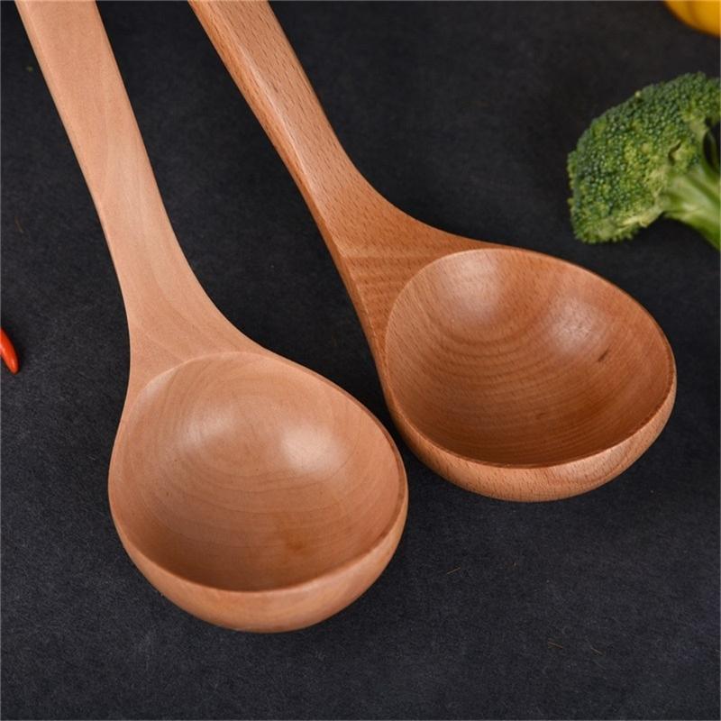 Heat Resistant Wooden Spoon with Long Hook-End Handle Ladle Scoops For Stirring Soup Stews And Hot Dishes Kitchen Tool