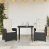 Vidaxl 3-Cz. Garden Furniture Set With Cushions, Black, PE Rattan