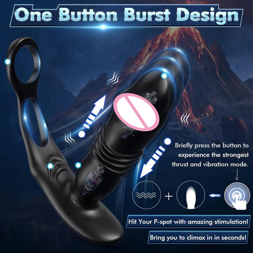 3 In 1 Male Thrusting Anal Vibrator Dildo Prostate Stimulator Massager Delay Ejaculation Cock Ring Silicone Sex Toys for Men Gay